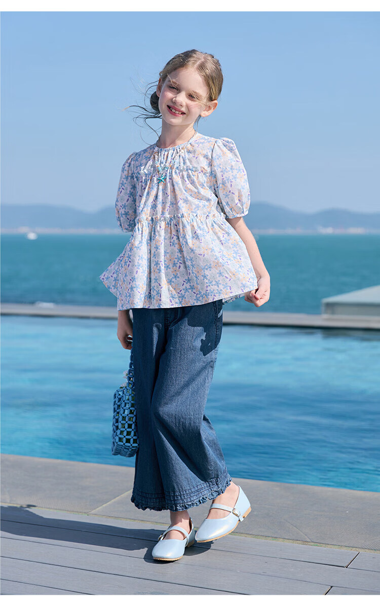 CHANZUIGOU Girls' Floral Doll Collar Shirt 2026 Summer New Pure Cotton Sweet Shirt 19